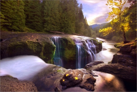 Mountain Fall - water, trees, rocks, river