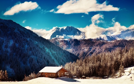 Alpine Landscape - clouds, alps, nature, alpine landscape, snow, mountains, houses