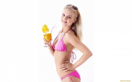 beauty with drink - beauty, drink, pink, short