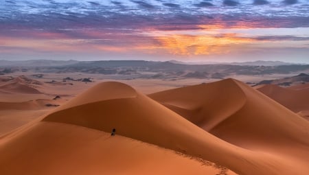 Alone In The Desert - clouds, sunset, sand, desert