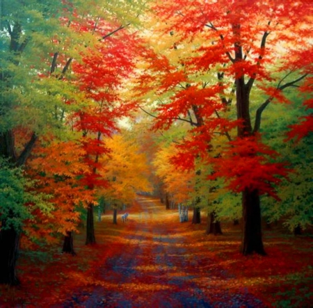 Painting - lovely, painting, trees, autumn