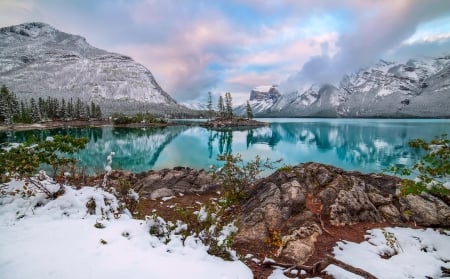 Mountains - winter - Mountains, Lake, winter, forest