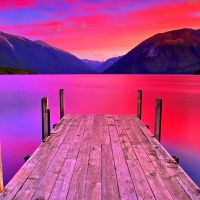 LAKE WITH RED SUNSET