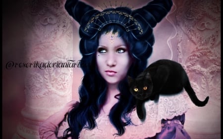 the empress - cat, girl, black, art