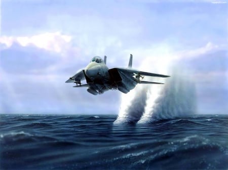 f-14 tomcat - tomcat, sky, ocean, military