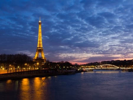 sunset eiffel tower - river, paris, eiffel, tower