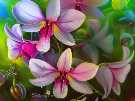 Beautiful flowers - pretty, beautiful, lovely, petals, leaves, flowers, painting, garden, art