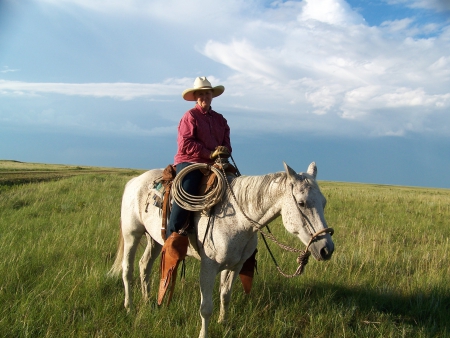 Older Cowgirl - boots, horse, hat, cowgirl