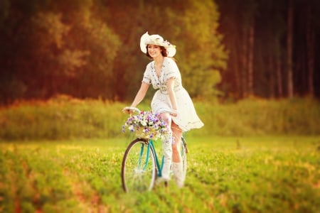 Spring Beauty - photography, bicycle, beauty, hat