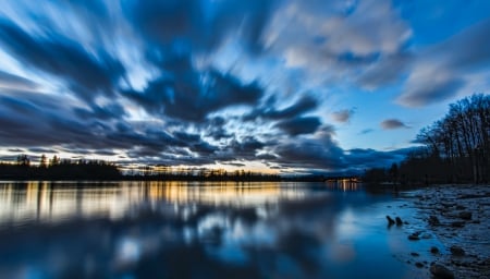 Sunset - lake, sunset, landscape, clouds