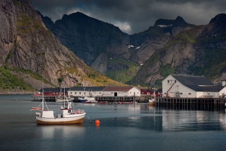 Small harbor - lake, mountains, winter, boat