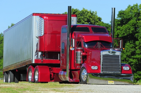 Peterbilt - peterbilt, red, lowered, chrome stacks