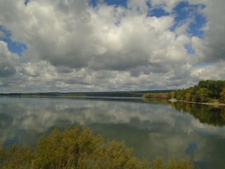 Delta Lake in September - reflections, lakes, summer, clouds