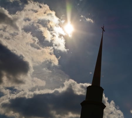 Shine Down On Me - shine on me, Shine Down On Me, crucifix, blue sky, cross, church