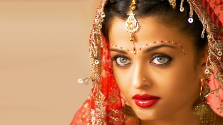 Aishwaria Rai - woman, jewelry, veil, indian, serene, girl, photography, bride, face, beautiful, pink