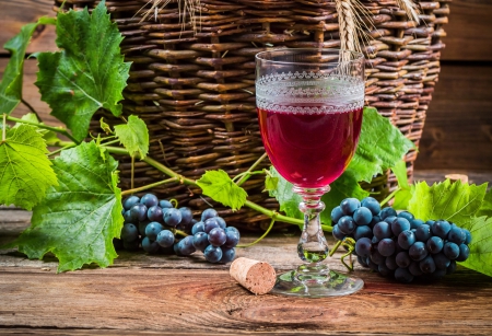 Wine - autumn, fall, glass, fruits, grapes, basket, wine