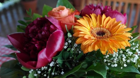 Bouquet of Flowers - flowers, colorful, nature, yellow, red, bouquet, pink