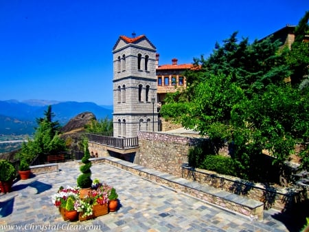 Church in Meteora, Greece - architecture, sky, trees, churches