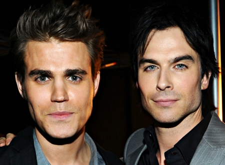 Paul Wesley and Ian Somerhalder - couple, paul wesley, tv series, stefan, ian somerhalder, man, actor, damon, vampire diaries