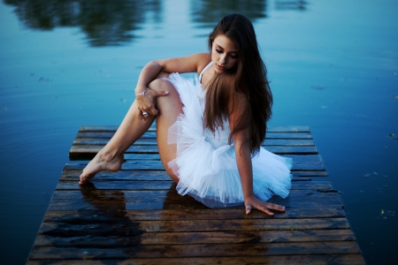 Girl - posture, brunette, hair, girl, tutu