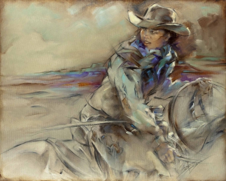 Texas Heritage - women, fun, girls, female, hat, cowgirl, texas, hats, western, painting, art, style, boots, outdoors, brunettes, horse, 3d, ranch