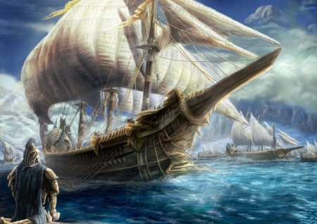 View on Tranquil - ship, fantasy, man, art