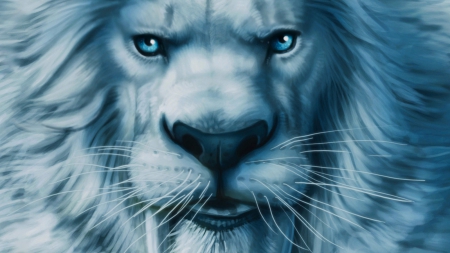 big blue lion - face, lion, cat, blue