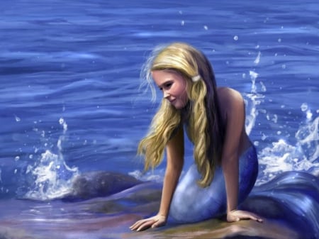 cute mermaid - cute, water, mermaid, beach