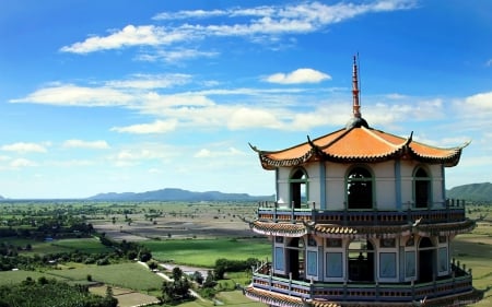 thai temple - temple, landscape, thai, sky