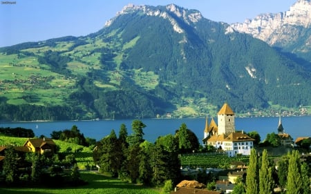 Beautiful Mountain View - nature, architecture, mountains, buildings