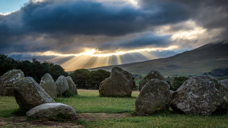 Dawn at Castlerigg Stone Circle - nature, sky, clouds, rocks