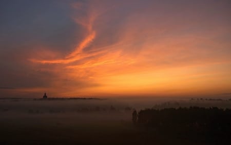 Sunset - fog, nature, sunset, clouds