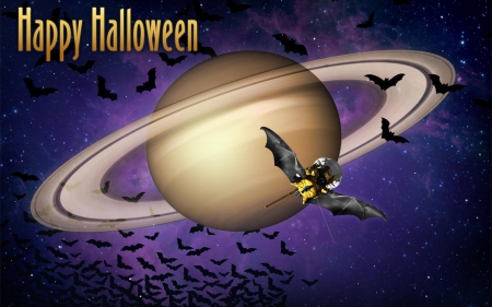 Happy Halloween - saturn, space, bats, halloween, stars