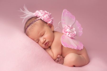 Sleeping baby - sleep, baby, pink, wings, child, cute