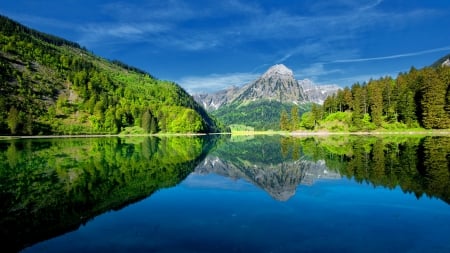 Reflections - trees, water, beautiful, tranquil, landscape, lovely, reflection, mountain, calmness, shore, peak, serenity, lake, sky