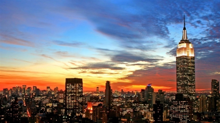 Sunset over New York City - sunsets, architecture, cityscape, buildingds