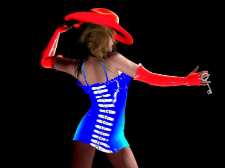 ~Cowgirl~ - red, cowgirl, key, black, hat, blue