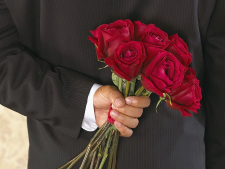 Gift of Flowers for Lady Zipporah - flowers, roses, red, gift, man, bouquet, suit