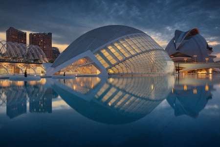 Modern Building - beautiful, building, night, river