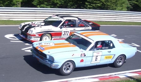 Ford Mustang overtaking at Nurburgring - racing, car, mustang, ford, nurburgring