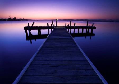 Lake Pier - lake, wooden pier, sunset