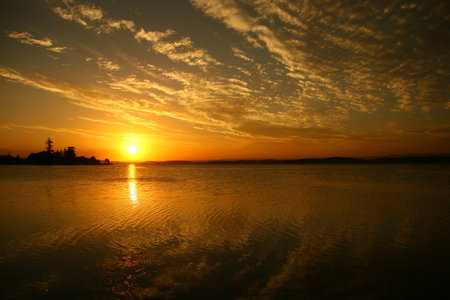 Sunset over the lake - lake, sunset, clouds