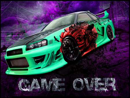 game over - game, car, green, graffiticars, done up