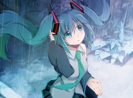 Miku Hatsune - miku, anime girl, vocaloid, rain