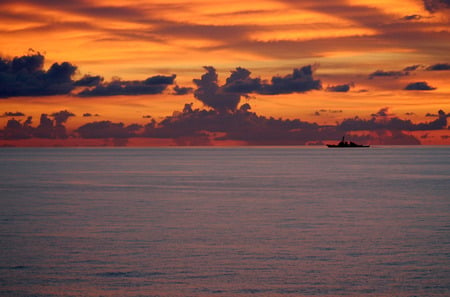 Red Skies at Night - cloud, sea, sun