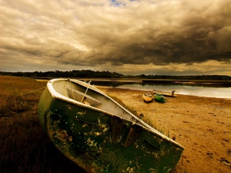 abandoned - beach, sand, water, boat