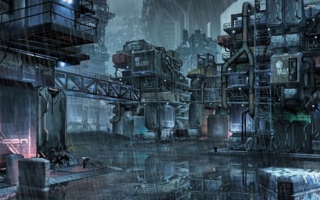 cyberpunk slums of the future - cyberpunk, house, steet, slums