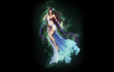 Fantasy girl - game, blue, dress, girl, league of angels, black, fantasy, green, woman