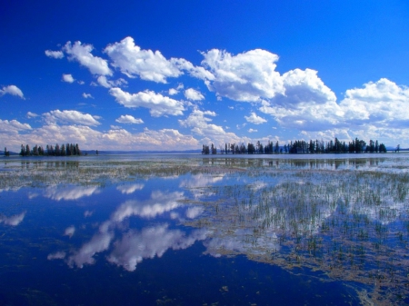 Landscape - lake, landscape, blue, clouds