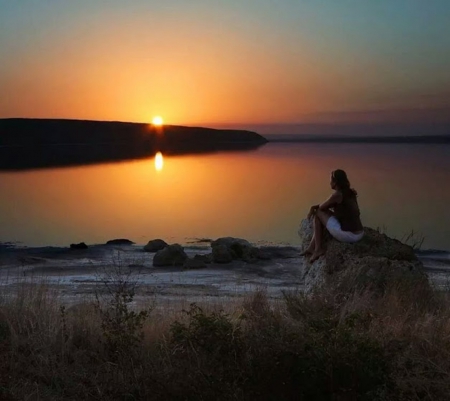 Sunset Serenity - sunset, nature, girl, beauty, serinity